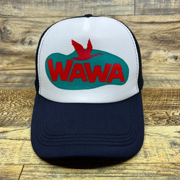 Wawa Mens Trucker Hat Navy Snapback Retro Logo Convenience Store Gas Station Cap - Picture 2 of 8